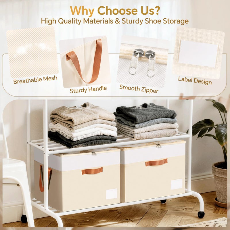 Criusia Shoe Organizer for Closet, 2 Pack Foldable Shoe Storage Organizer Box Bin with Adjustable Dividers and Clear Cover, Closet Shoe Storage for Sneakers Sandals Boots, Fit 16-32 Pairs, Beige - Image 5