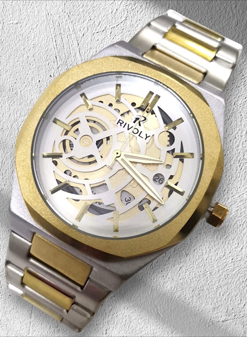 Rivoly Men's Stainless Steel Analog Quartz Date Display Watch Easy to Read Fashion Design Waterproof Luxury Classic Big Face Wrist Watch - Image 1