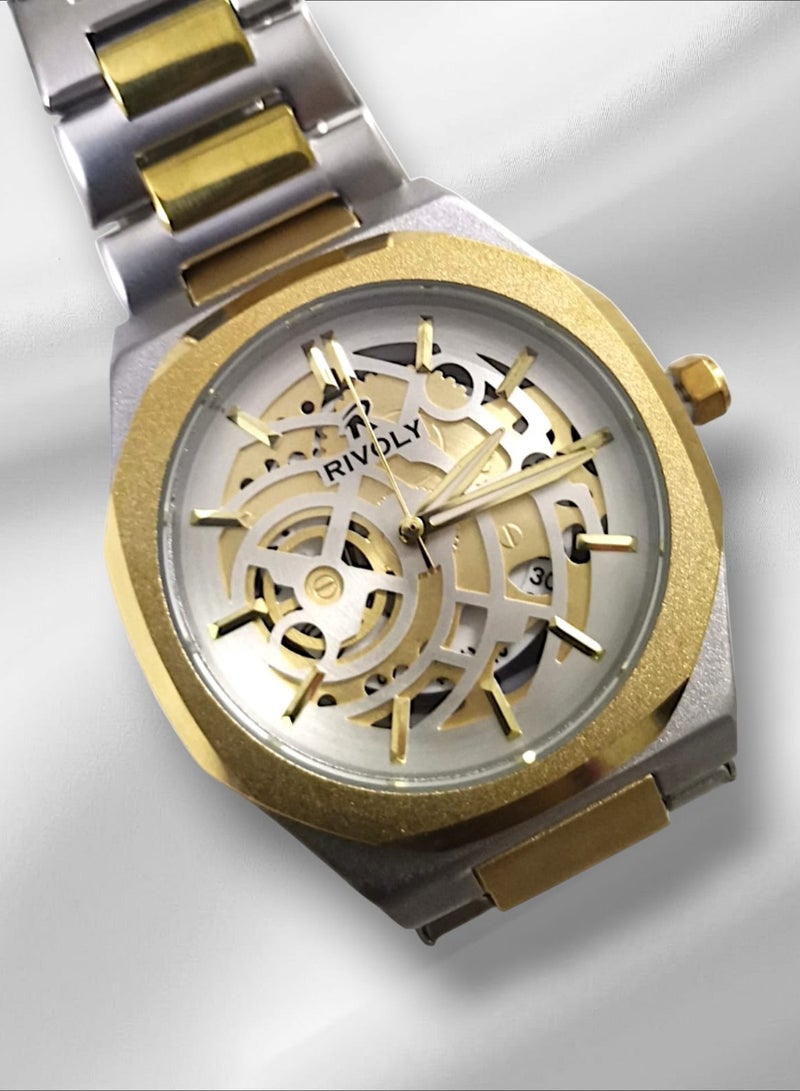 Rivoly Men's Stainless Steel Analog Quartz Date Display Watch Easy to Read Fashion Design Waterproof Luxury Classic Big Face Wrist Watch - Image 2