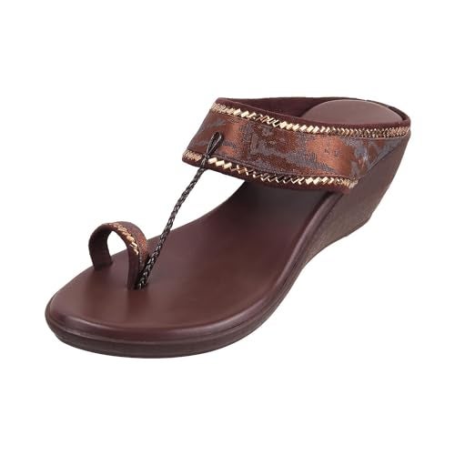 Mochi Women Brown Ethnic Wedge Sandal UK/3 EU/36 (32-483) - Image 1
