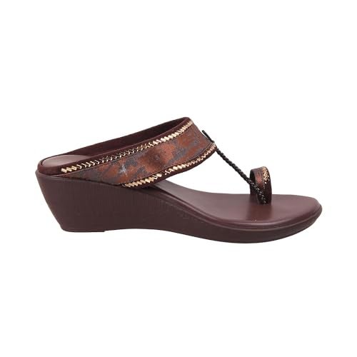 Mochi Women Brown Ethnic Wedge Sandal UK/3 EU/36 (32-483) - Image 3