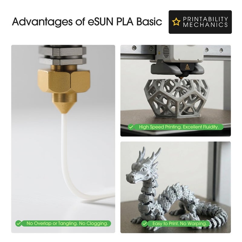 eSUN PLA Basic Filament 1.75mm, 3D Printer Filament High Speed PLA for Fast Printing, 1KG per Spool, 2 Spools High Speed 3D Printing Filament, Cold White - Image 5