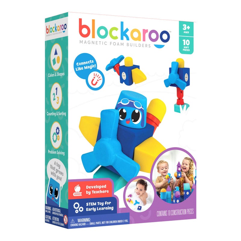 Blockaroo Magnetic Foam Blocks - STEM Preschool Toys for Children, Toddlers, Boys and Girls, The Ultimate Bath Toy - Airplane Set, Bath Building Blocks, Engineering Toys for Kids 3-6 - Image 1