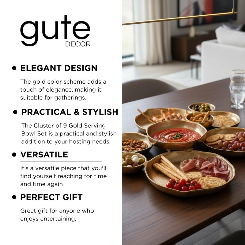 Gute 9 Cluster Decorative Bowls Bright Gold Brass Snack Tray Bowl Chip & Dip Serving Piece Strong Brass Centerpiece Beautiful Room Accent & Entertaining Parties Home Decor Wedding Gifts 22 Inch Decorative - Image 4