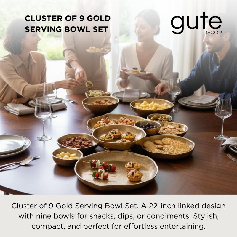 Gute 9 Cluster Decorative Bowls Bright Gold Brass Snack Tray Bowl Chip & Dip Serving Piece Strong Brass Centerpiece Beautiful Room Accent & Entertaining Parties Home Decor Wedding Gifts 22 Inch Decorative - Image 2
