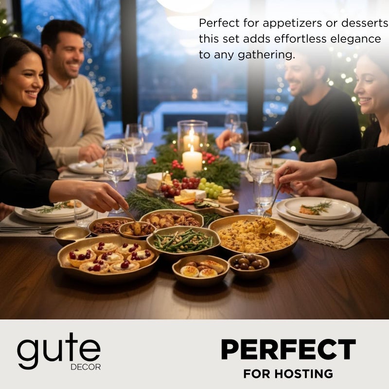 Gute 9 Cluster Decorative Bowls Bright Gold Brass Snack Tray Bowl Chip & Dip Serving Piece Strong Brass Centerpiece Beautiful Room Accent & Entertaining Parties Home Decor Wedding Gifts 22 Inch Decorative - Image 3