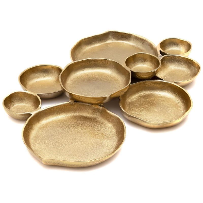 Gute 9 Cluster Decorative Bowls Bright Gold Brass Snack Tray Bowl Chip & Dip Serving Piece Strong Brass Centerpiece Beautiful Room Accent & Entertaining Parties Home Decor Wedding Gifts 22 Inch Decorative - Image 1