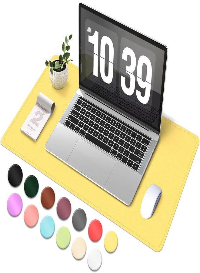 BLESWIN Suede and Leather Desk Mat - Non-Slip Computer Mat for Desk, Office and Home (Yellow, 60 x 34 cm) - Image 1
