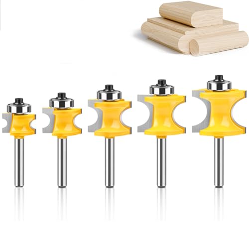 WSOOX 5PCS Bullnose Beading Router Bits with 1/4-Inch Shank Carbide-Tipped Corner Beading Bits Set Radius:1/4",3/8",1/2",5/8",3/4" - Image 1