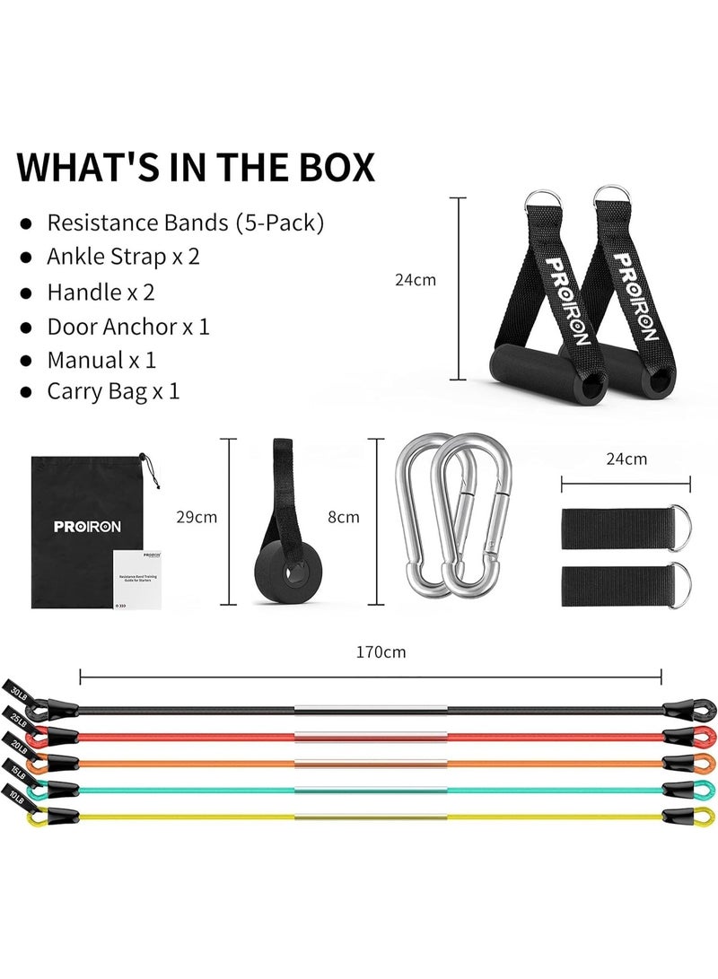 PROIRON Resistance Bands Set 14 Pieces Anti-Snap Resistance Band Exercise with Handles, Door Anchor, Ankle Straps, Training Manual and Carrying Bag - Image 3