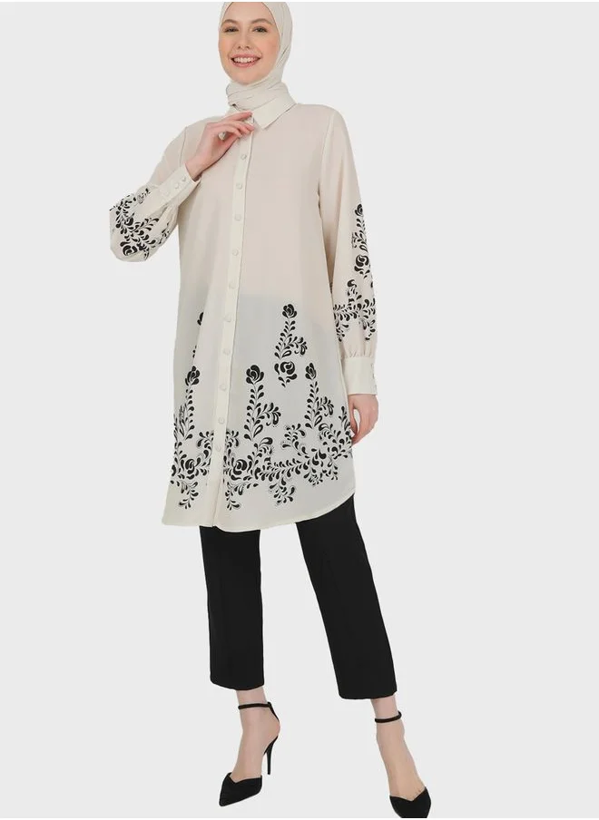 Refka by modanisa Button Detail Printed Tunic