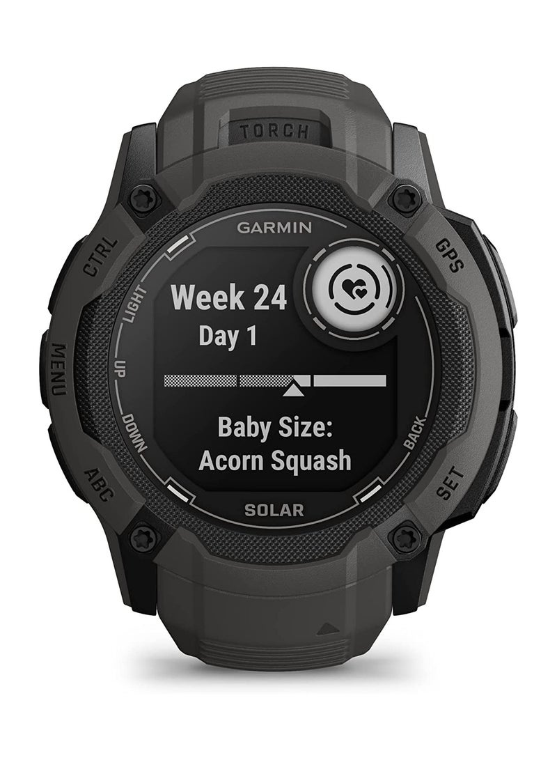 GARMIN Instinct 2X Solar - 50MM - Unlimited Battery Life In Smartwatch Mode With Solar Charging1 - 1.1"inch Monochrome Display with Tough Body, Scratch Resistant, Power Glass™, Heart Rate Monitor, All Day Stress Monitor, Built-in Sports Apps, Super Bright LED Flashlight, iOS and Android Compatible Graphite - Image 2