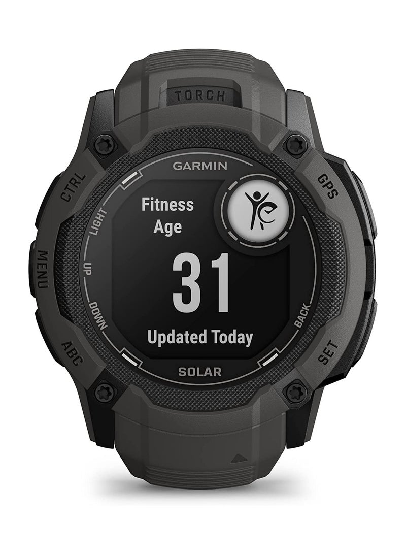 GARMIN Instinct 2X Solar - 50MM - Unlimited Battery Life In Smartwatch Mode With Solar Charging1 - 1.1"inch Monochrome Display with Tough Body, Scratch Resistant, Power Glass™, Heart Rate Monitor, All Day Stress Monitor, Built-in Sports Apps, Super Bright LED Flashlight, iOS and Android Compatible Graphite - Image 3