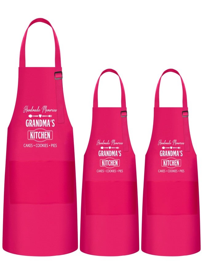 GROBRO7 3Pcs Kids Adult Apron Set Gift for Grandma and Child, Pink Grandma's Kitchen Pattern Adjustable Kitchen Aprons with 2 Pockets Waterproof Smocks Chef for Baking Cooking Painting Training - Image 1