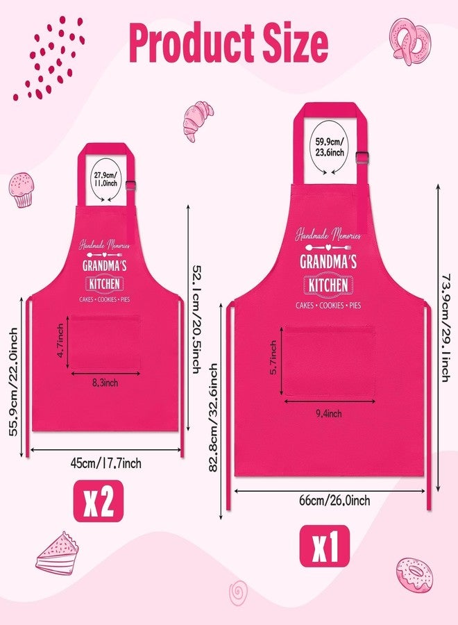 GROBRO7 3Pcs Kids Adult Apron Set Gift for Grandma and Child, Pink Grandma's Kitchen Pattern Adjustable Kitchen Aprons with 2 Pockets Waterproof Smocks Chef for Baking Cooking Painting Training - Image 2