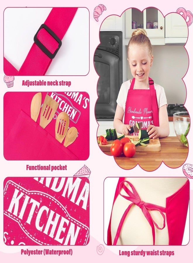 GROBRO7 3Pcs Kids Adult Apron Set Gift for Grandma and Child, Pink Grandma's Kitchen Pattern Adjustable Kitchen Aprons with 2 Pockets Waterproof Smocks Chef for Baking Cooking Painting Training - Image 3