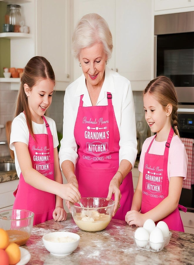 GROBRO7 3Pcs Kids Adult Apron Set Gift for Grandma and Child, Pink Grandma's Kitchen Pattern Adjustable Kitchen Aprons with 2 Pockets Waterproof Smocks Chef for Baking Cooking Painting Training - Image 4
