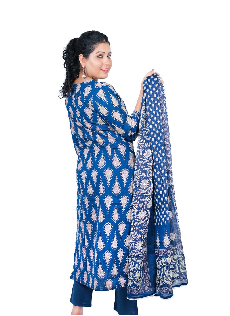 PRIYA’S PANACHE Women's Cotton Kurta Set with Palazzo & Cotton Dupatta | Traditional Indian Salwar Kameez | Ready-to-Wear Ethnic Outfit  - Image 5