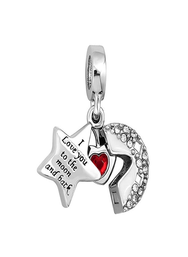 KunBead White Heart I Love You to the Moon and Back Charms Bead Compatible with Pandora Bracelets - Image 1