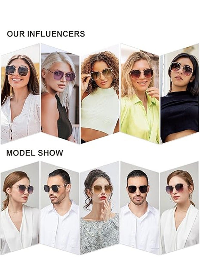 عام نظارات شمسية عصرية بإطار معدني مربع كبير الحجم للنساء والرجال بعدسات عاكسة مسطحة للحماية من الأشعة فوق البنفسجية - Image 3