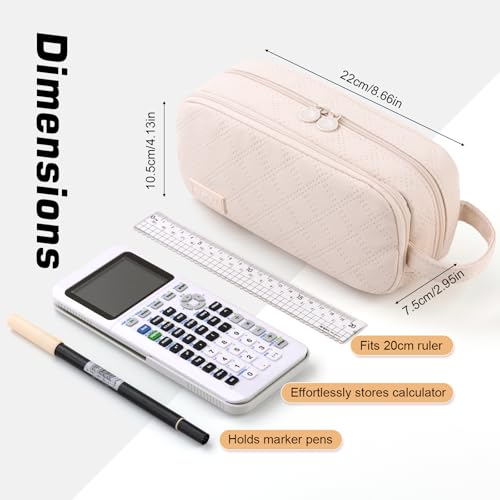 EASTHILL Large Capacity Pencil Case Cute Pencil Pouch with Handle Stationery Pen Bag for Teen Girls-Cream - Image 3