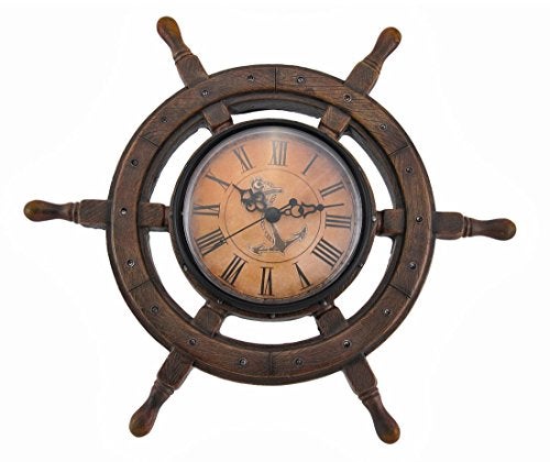 Things2Die4 Master of Destiny 11.5-Inch Diameter Ship Wheel Wall Clock - Cast Resin Vintage Nautical Elegance for Coastal Homes and Beach Houses - Image 1