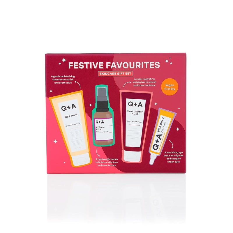 Q+A Festive Favourites Gift Set containing a Hyaluronic Acid Moisturiser 75ml an Oat Milk Cream Cleanser 75ml an Azelaic Acid Serum 30ml and a Caffeine Eye Serum 15ml - Image 2