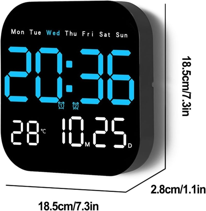 Astrometric 15-Inch Digital Wall Clock with Large LED Display – Remote Control, Auto-Dimming, Night Light, Date, Day, Temperature, DST Function – Ideal for Living Room, Bedroom (Square 9" Blue) - Image 3