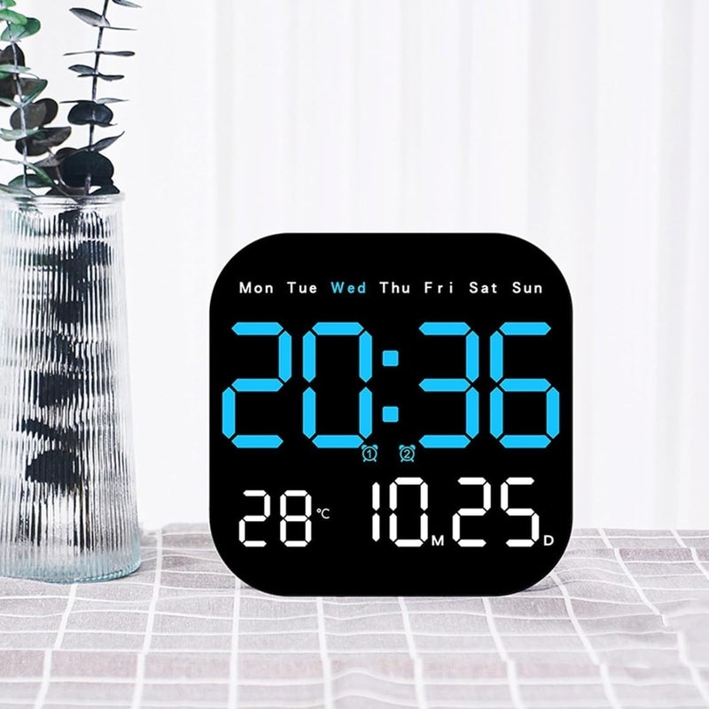 Astrometric 15-Inch Digital Wall Clock with Large LED Display – Remote Control, Auto-Dimming, Night Light, Date, Day, Temperature, DST Function – Ideal for Living Room, Bedroom (Square 9" Blue) - Image 5
