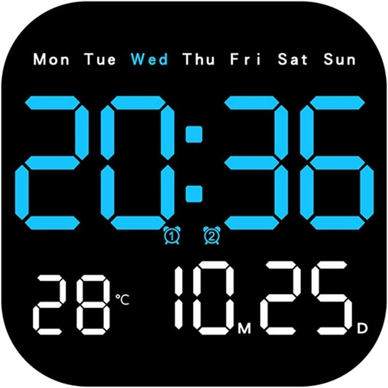 Astrometric 15-Inch Digital Wall Clock with Large LED Display – Remote Control, Auto-Dimming, Night Light, Date, Day, Temperature, DST Function – Ideal for Living Room, Bedroom (Square 9" Blue) - Image 1