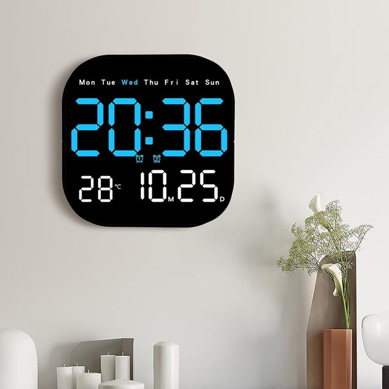 Astrometric 15-Inch Digital Wall Clock with Large LED Display – Remote Control, Auto-Dimming, Night Light, Date, Day, Temperature, DST Function – Ideal for Living Room, Bedroom (Square 9" Blue) - Image 2
