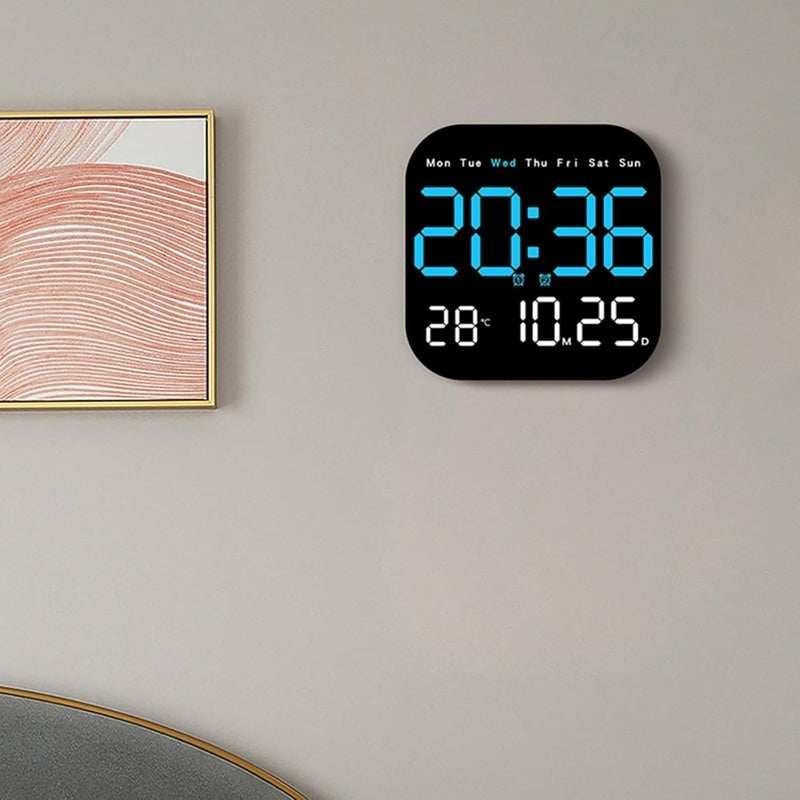 Astrometric 15-Inch Digital Wall Clock with Large LED Display – Remote Control, Auto-Dimming, Night Light, Date, Day, Temperature, DST Function – Ideal for Living Room, Bedroom (Square 9" Blue) - Image 4