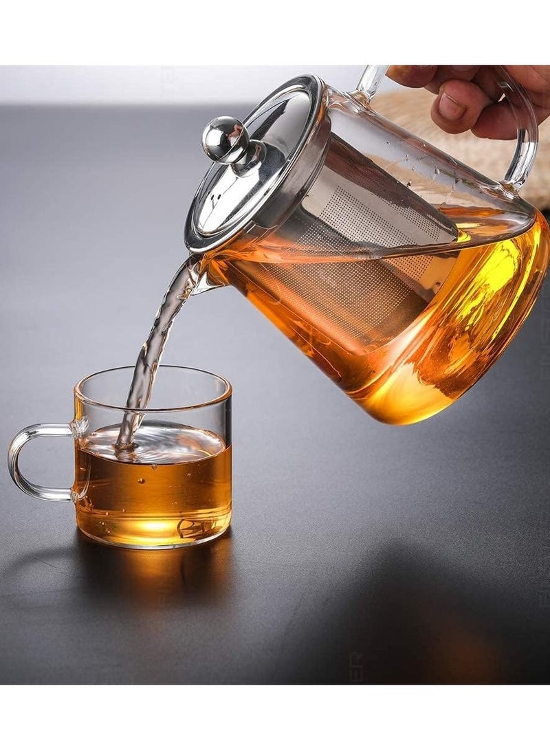 إي وورلد طقم إبريق شاي زجاجي مع 4 أكواب، إبريق 950 مل مع مصفاة، مقبض مقاوم للحرارة، آمن على الموقد والميكروويف، تصميم أنيق - Image 4