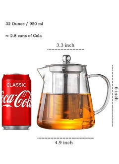 Eworld Borosilicate Glass Teapot with Heat Resistant Handle and Stainless Steel Infuser for Loose Leaf, Herbal, Flower and Blooming Tea, Stovetop and Microwave Safe Elegant Tea Kettle for Perfect Infuse, 950ml.  - Image 2