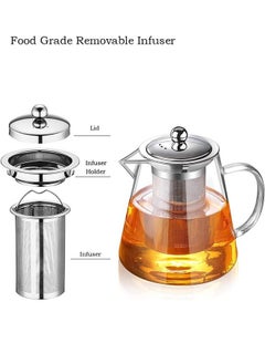 Eworld Borosilicate Glass Teapot with Heat Resistant Handle and Stainless Steel Infuser for Loose Leaf, Herbal, Flower and Blooming Tea, Stovetop and Microwave Safe Elegant Tea Kettle for Perfect Infuse, 950ml.  - Image 5