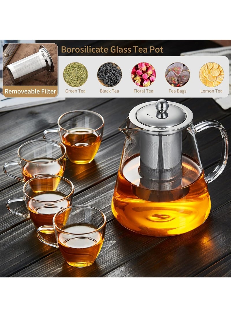 Eworld Borosilicate Glass Teapot with Heat Resistant Handle and Stainless Steel Infuser for Loose Leaf, Herbal, Flower and Blooming Tea, Stovetop and Microwave Safe Elegant Tea Kettle for Perfect Infuse, 950ml.  - Image 4