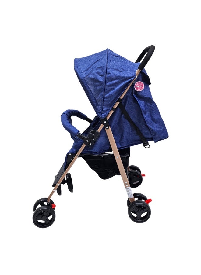 اس ام ار كيدز عربة أطفال قابلة للطي، هيكل معدني خفيف الوزن،تصميم مريح بعجلات مزدوجة، مع مظلة واقية من الشمس، حزام أمان، سلة تخزين سفلية (أزرق) - Image 3