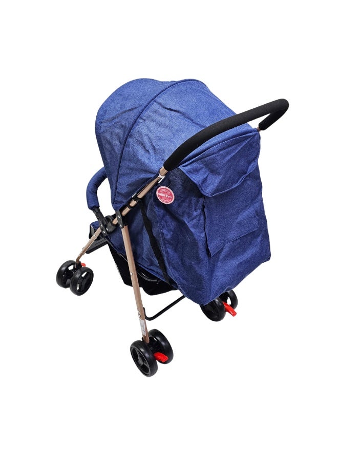 اس ام ار كيدز عربة أطفال قابلة للطي، هيكل معدني خفيف الوزن،تصميم مريح بعجلات مزدوجة، مع مظلة واقية من الشمس، حزام أمان، سلة تخزين سفلية (أزرق) - Image 5