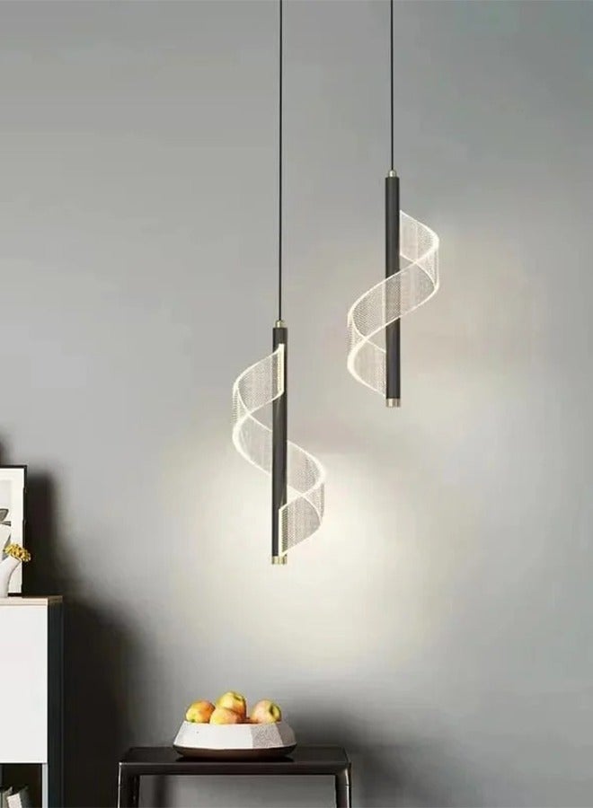 Best Power Nordic Creative Pendant Light 7035-2-BK Two Lighting Lamps Acrylic Spiral Chandelier with Built-in Triple indoor Lighting | Elegant Ceiling Fixture for Bedrooms, Living Rooms - Image 1