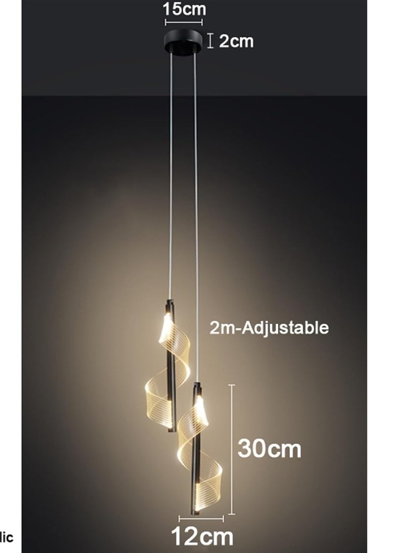 Best Power Nordic Creative Pendant Light 7035-2-BK Two Lighting Lamps Acrylic Spiral Chandelier with Built-in Triple indoor Lighting | Elegant Ceiling Fixture for Bedrooms, Living Rooms - Image 3