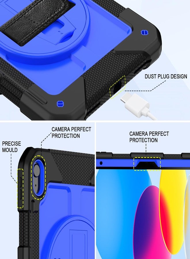 BMOUO Case for iPad (A16) 11th Generation 11" 2025/iPad 10th Generation 10.9 inch 2022, 360 Rotating Stand & Pencil Holder & Hand & Shoulder Strap Shockproof iPad 11th/10th Generation Case, Deep Blue - Image 4