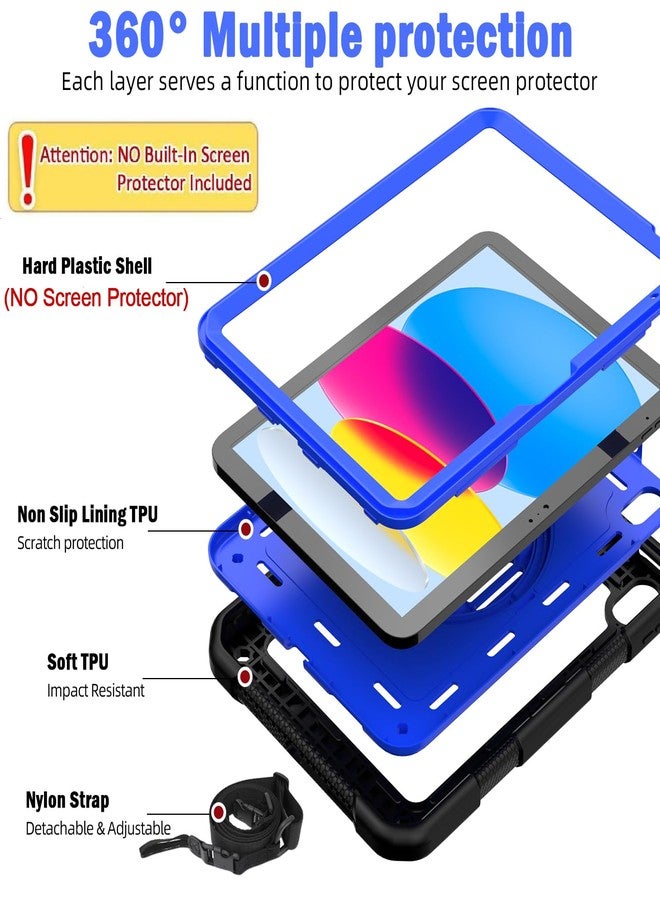 BMOUO Case for iPad (A16) 11th Generation 11" 2025/iPad 10th Generation 10.9 inch 2022, 360 Rotating Stand & Pencil Holder & Hand & Shoulder Strap Shockproof iPad 11th/10th Generation Case, Deep Blue - Image 3