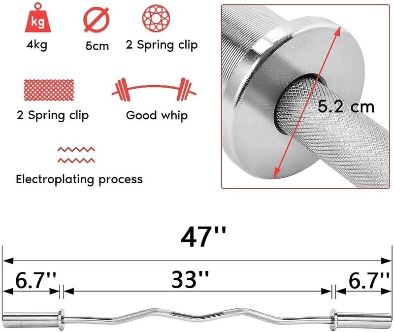 Marshal Fitness Olympic Bar EZ Curl Bar Weight lifting Bar Curved 47 Inches - Image 5