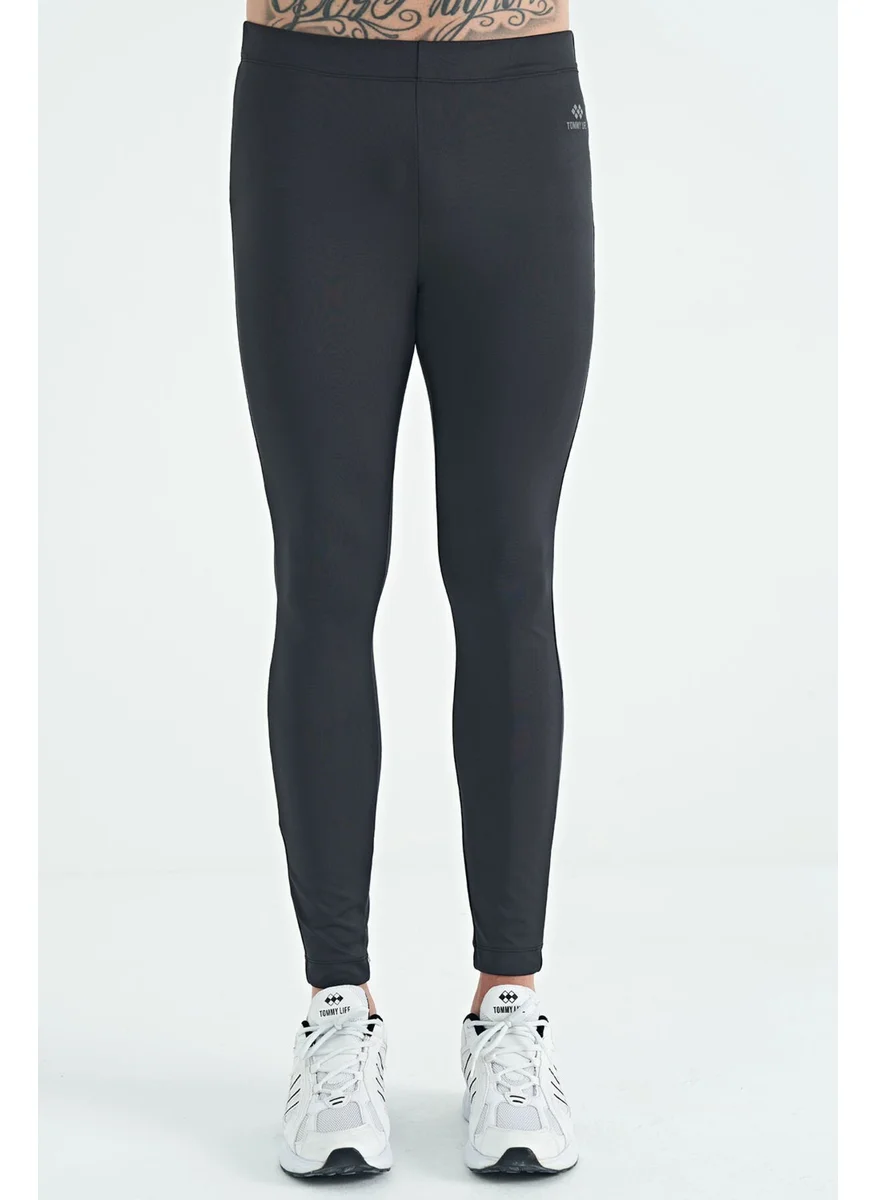 Tommy Life Black Back Ankle Print Detail High Waist Slim Fit Active Sports Men's Leggings - 84988