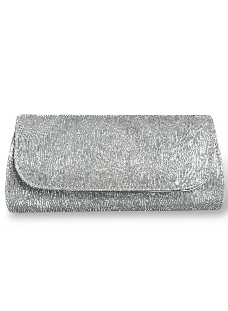 Elegant Women Soiree Handbag Shiny Design Chain Shoulder Strap Evening Bag silver - Image 1