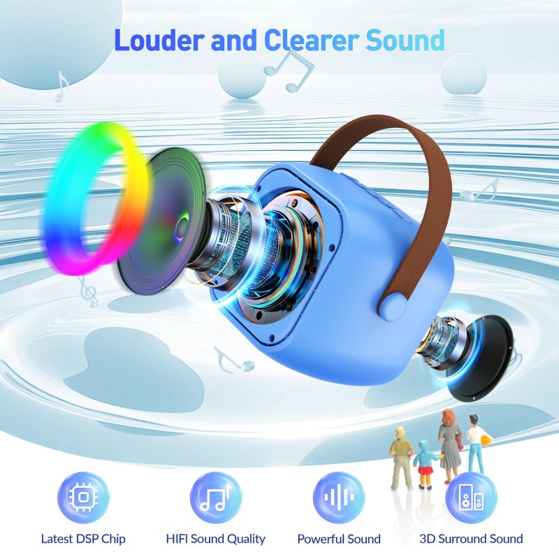 BEILIHART Mini Karaoke Machine for Kids Adults: Portable Bluetooth Karaoke Speaker with 2 Wireless Microphones, Karaoke Gifts for Girls Boys Ages 4-12+ Years Old Christmas Birthday Home Party(Navy Blue) - Image 2