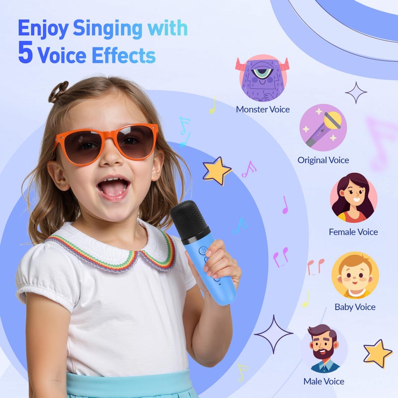 BEILIHART Mini Karaoke Machine for Kids Adults: Portable Bluetooth Karaoke Speaker with 2 Wireless Microphones, Karaoke Gifts for Girls Boys Ages 4-12+ Years Old Christmas Birthday Home Party(Navy Blue) - Image 4