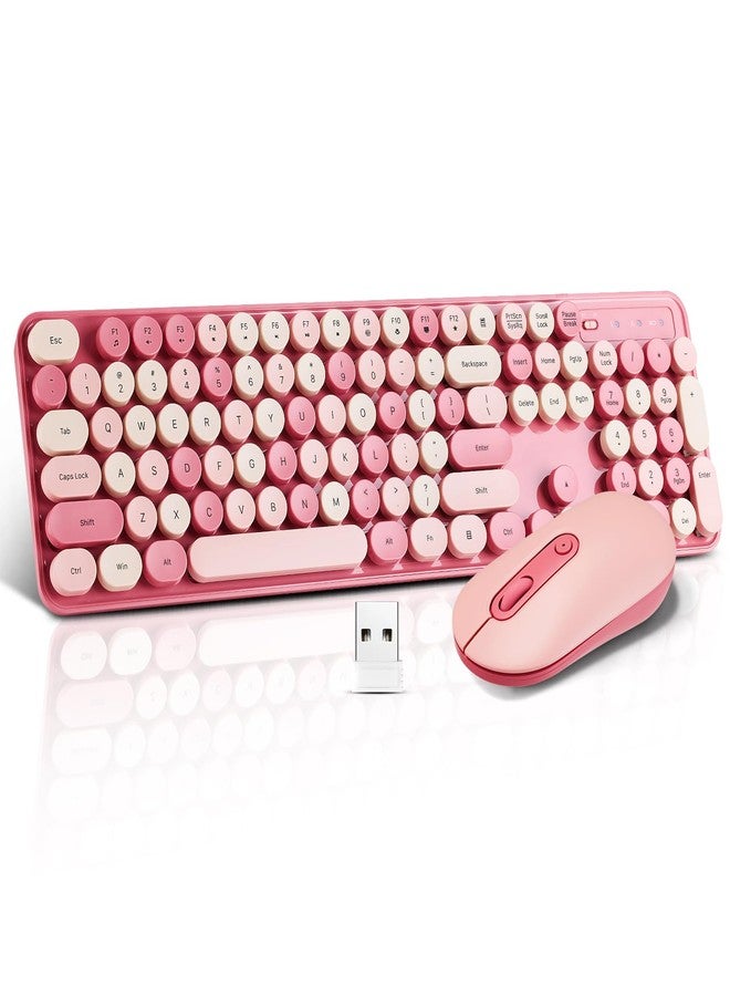 Guiheng Wireless Keyboard and Mouse Combo, Full Size Compact Quiet Wireless Keyboard and Mouse Set 2.4G Ultra-Thin Sleek Design for Windows, Desktop, PC, Notebook, Laptop,Round Keys Rose Pink Mixed Punk Color - Image 1