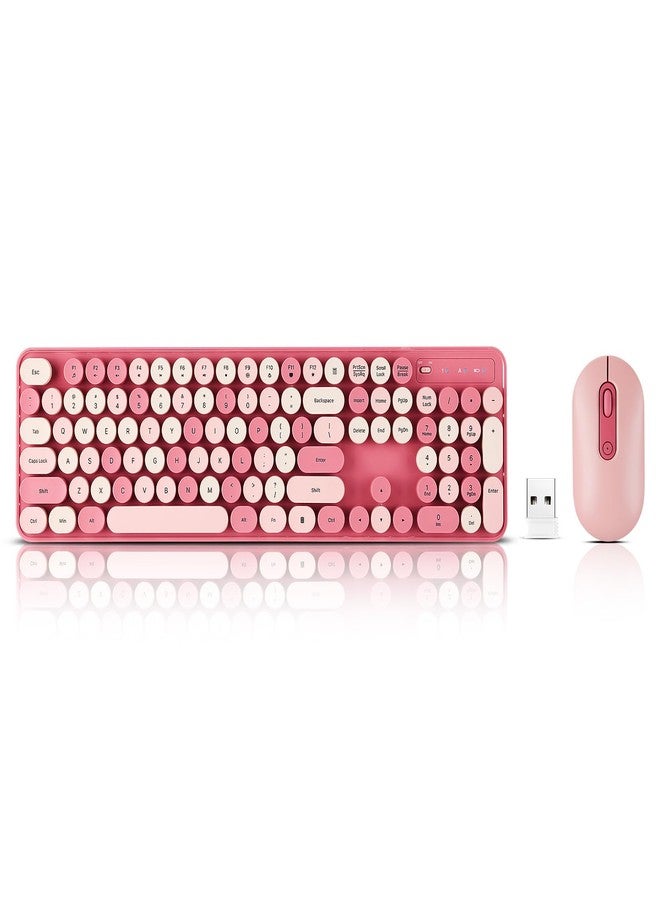 Guiheng Wireless Keyboard and Mouse Combo, Full Size Compact Quiet Wireless Keyboard and Mouse Set 2.4G Ultra-Thin Sleek Design for Windows, Desktop, PC, Notebook, Laptop,Round Keys Rose Pink Mixed Punk Color - Image 2