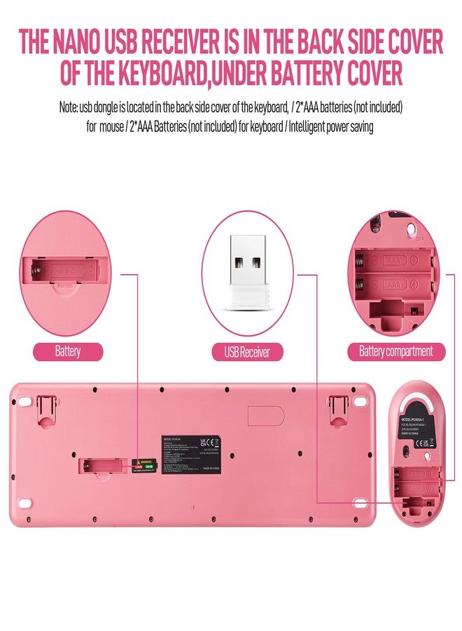Guiheng Wireless Keyboard and Mouse Combo, Full Size Compact Quiet Wireless Keyboard and Mouse Set 2.4G Ultra-Thin Sleek Design for Windows, Desktop, PC, Notebook, Laptop,Round Keys Rose Pink Mixed Punk Color - Image 3